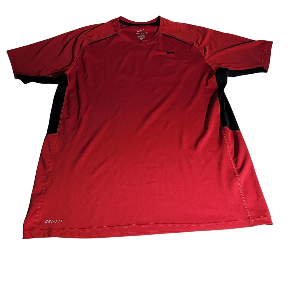 Nike Dri-FIT Mens Large Red Black Training Shirt Short Sleeve Activewear Tee